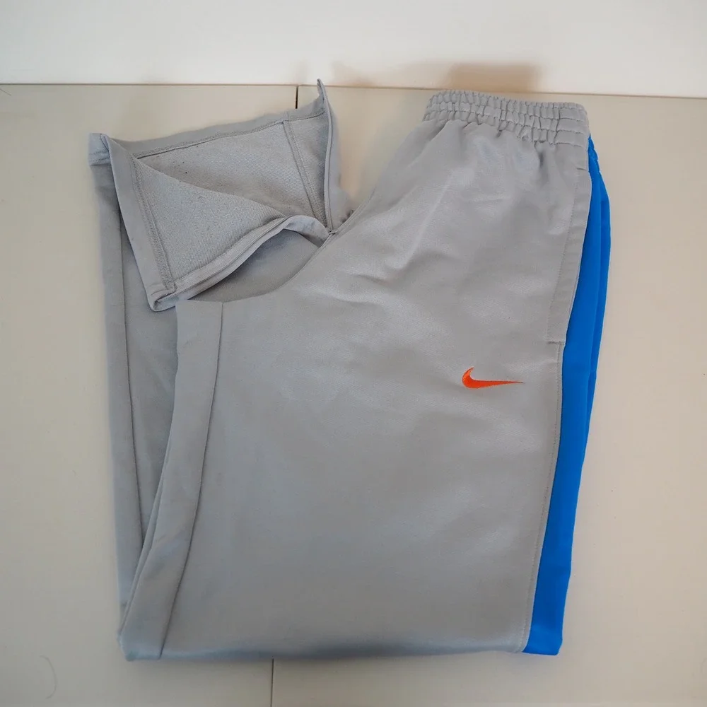 Nike Dri-Fit Track Pants Men's Size Medium Gray‎ Blue Orange Zip Up Ankle